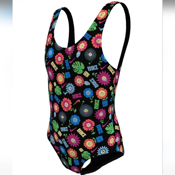 Nike Kids Swim One Piece - Black with Multicolor Floral